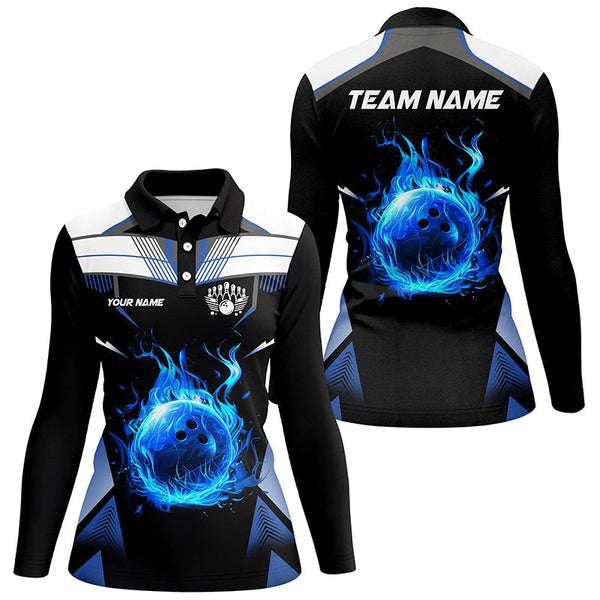 Black and white blue flame bowling ball Team league jerseys custom Women Bowling Shirts, bowling gifts NQS8230