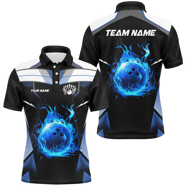 Black and white blue flame bowling ball Team league jerseys custom Men Bowling Shirts, bowling gifts NQS8230