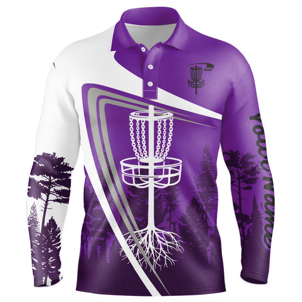 Mens disc golf polo shirt custom name Purple disc golf basket, personalized disc golf shirts NQS8681