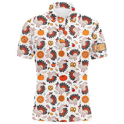 Turkey Thanksgiving pattern Mens golf polo shirts custom Thanksgiving gift best mens golf wear NQS6839