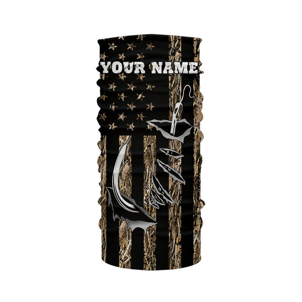 Personalized American Flag Camo Fishing Jerseys, Fish hook camo patriotic Long Sleeve Fishing Shirts NQS8920