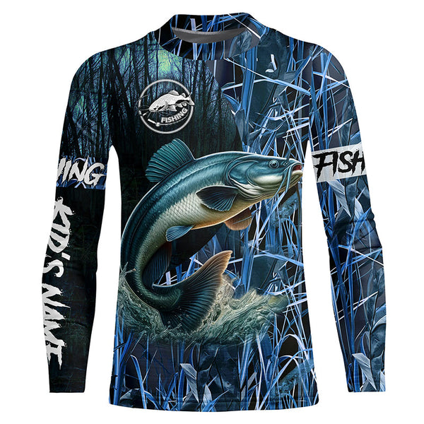 Catfish fishing blue camouflage fishing clothing Custom UV protection performance fishing shirt NQS2614