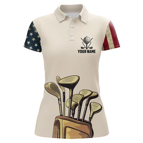 Vintage American Flag Womens Golf Polo Shirts custom patriotic golf shirt for ladies NQS9161