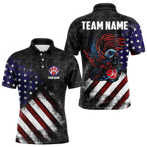 Retro American Flag Eagle Bowling Polo, Quarter Zip Shirt for Men Custom Patriotic Bowling Team Jersey NQS9162