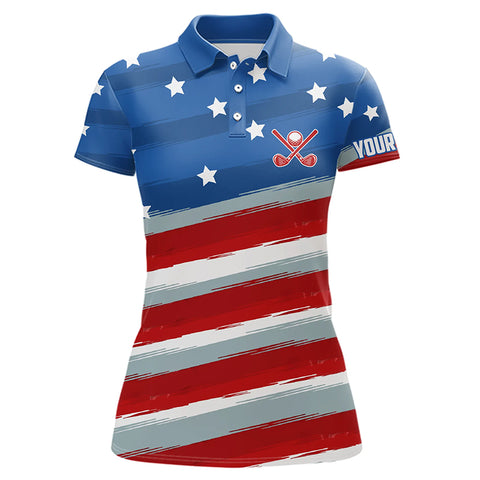 Red, White and Blue American Flag Womens Golf Polo Shirts custom patriotic golf tops for ladies NQS9166