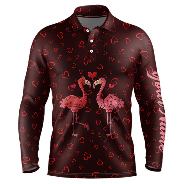 Funny Flamingo red heart pattern Mens golf polo shirts custom Valentine golf tops gifts for him NQS9366