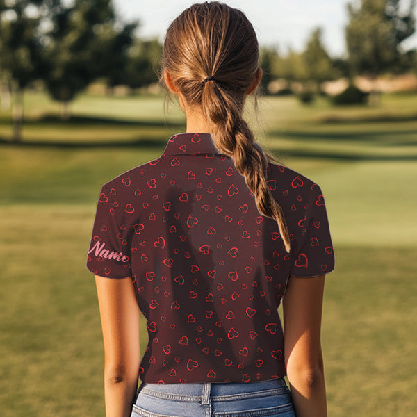 Funny Flamingo red heart pattern Women golf polo shirt custom Valentine golf tops gifts for her NQS9366