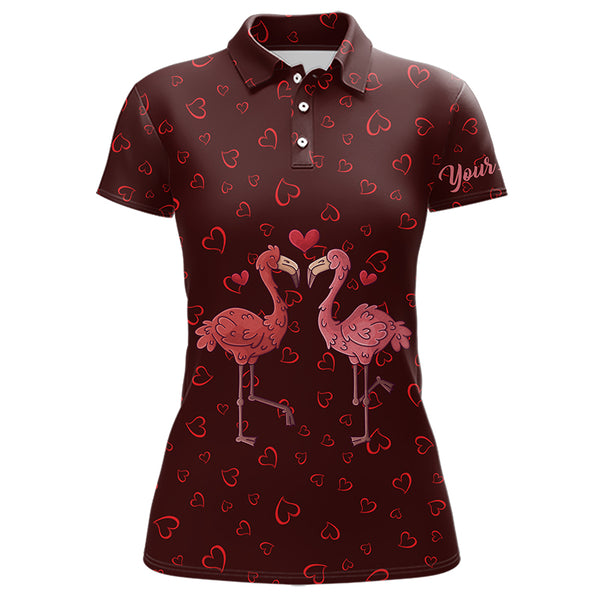 Funny Flamingo red heart pattern matching golf shirt for couple custom his and her Valentine golf tops NQS9366
