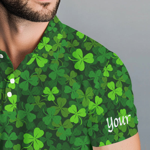 Mens golf polo shirts Green clover St Patrick's Day pattern golf shirts custom team golf polo NQS4727