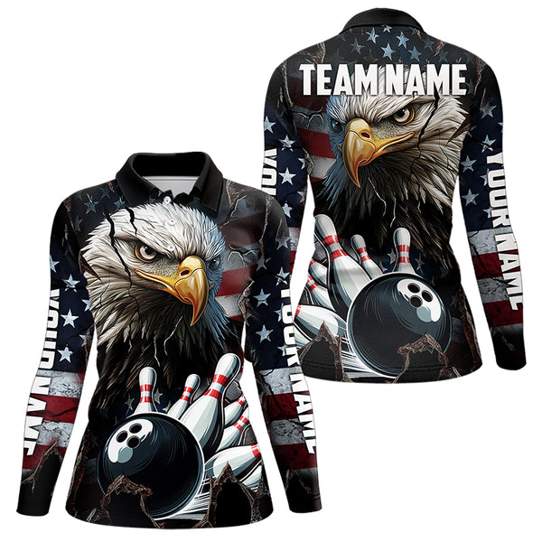 Personalized Eagle American flag Bowling Team Shirts For Women Custom Patriotic Bowling League Jersey NQS9520