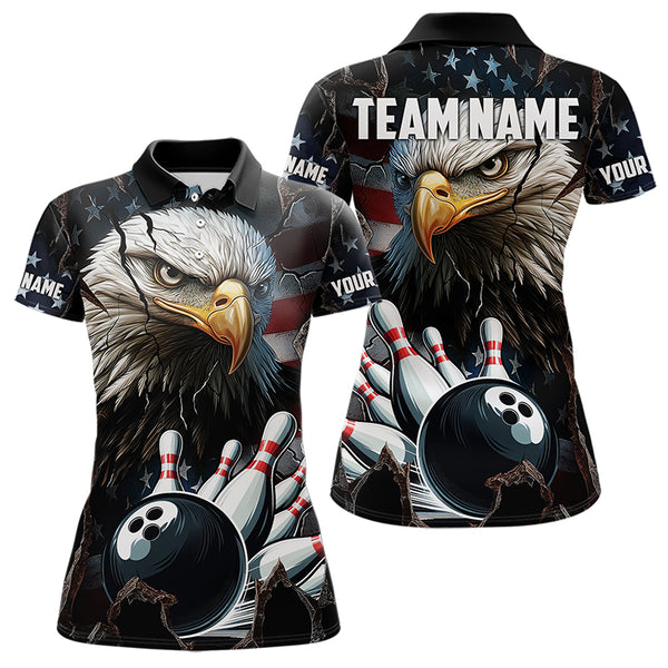 Personalized Eagle American flag Bowling Team Shirts For Women Custom Patriotic Bowling League Jersey NQS9520