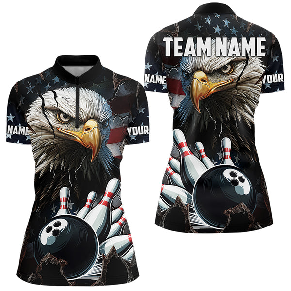 Personalized Eagle American flag Bowling Team Shirts For Women Custom Patriotic Bowling League Jersey NQS9520