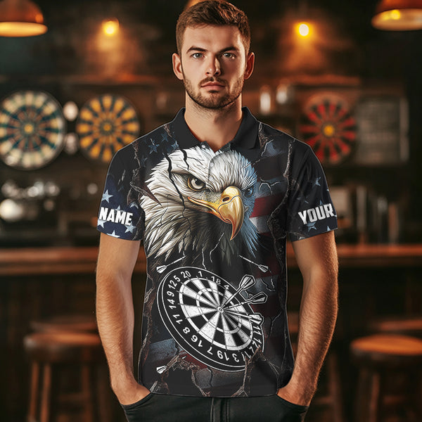 Personalized Eagle American flag Dart Polo, Quarter Zip Shirt for Men Custom Patriotic Darts Jersey NQS9521