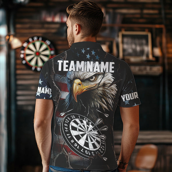 Personalized Eagle American flag Dart Polo, Quarter Zip Shirt for Men Custom Patriotic Darts Jersey NQS9521