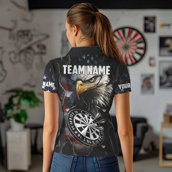 Personalized Eagle American flag Dart Polo, Quarter Zip Shirt for Women Custom Patriotic Darts Jersey NQS9521