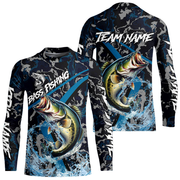 Custom Largemouth Bass Fishing Camo Long Sleeve Fishing Shirts, Personalized Bass Fishing Team Jerseys NQS9677