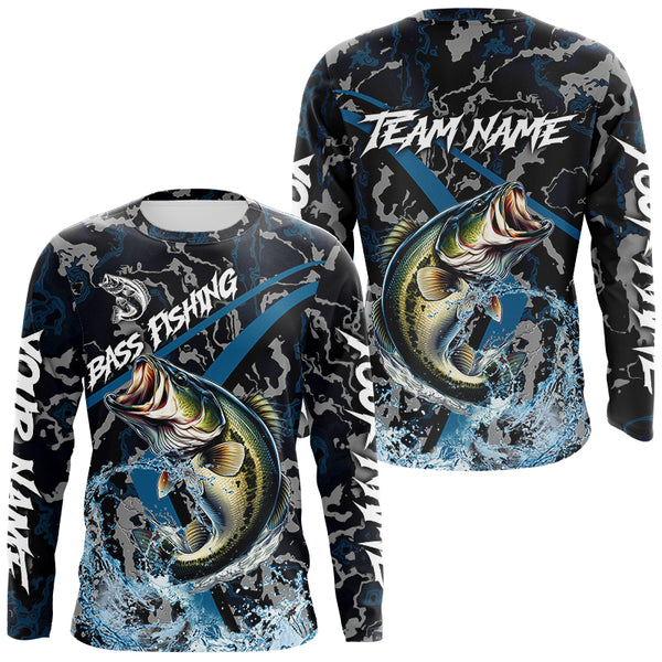 Custom Largemouth Bass Fishing Camo Long Sleeve Fishing Shirts, Personalized Bass Fishing Team Jerseys NQS9677