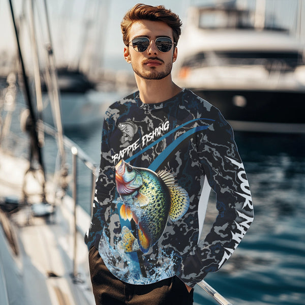 Custom Crappie Fishing Camo Long Sleeve Fishing Shirts, Personalized Crappie Fishing Team Jerseys NQS9678