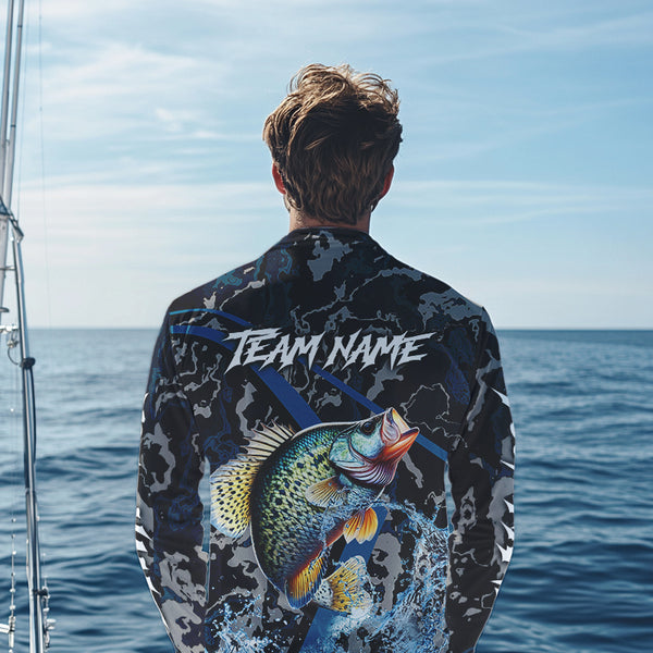 Custom Crappie Fishing Camo Long Sleeve Fishing Shirts, Personalized Crappie Fishing Team Jerseys NQS9678