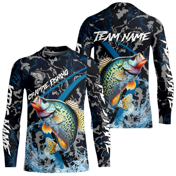 Custom Crappie Fishing Camo Long Sleeve Fishing Shirts, Personalized Crappie Fishing Team Jerseys NQS9678