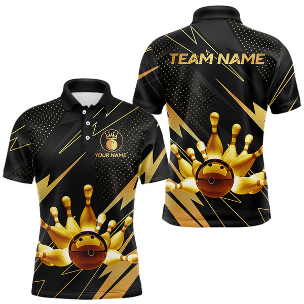 Custom Black and Gold Bowling Polo, Quarter Zip Shirts for Men, Team Bowling League Jersey NQS9682
