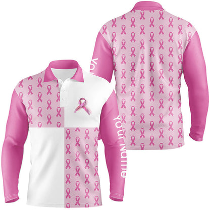 Mens golf polo shirts custom pink Breast Cancer Pink Ribbon pattern golf shirts for men, golfing gifts NQS7454