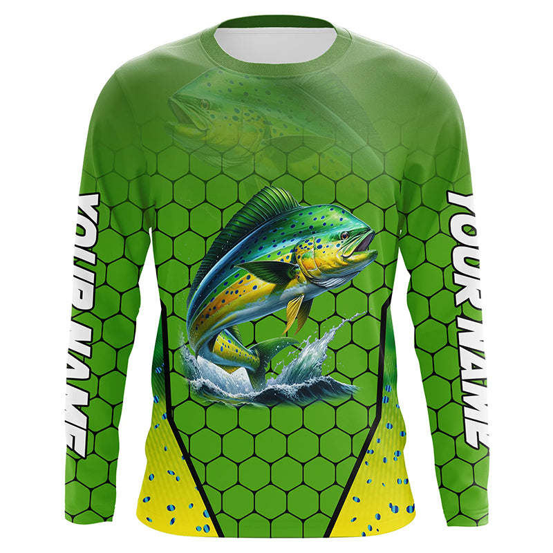 Personalized Mahi mahi green scales Performance Long Sleeve Fishing Shirts, Tournament Fishing Jerseys NQS7457
