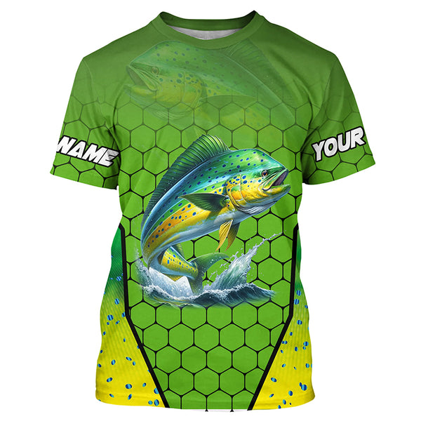 Personalized Mahi mahi green scales Performance Long Sleeve Fishing Shirts, Tournament Fishing Jerseys NQS7457