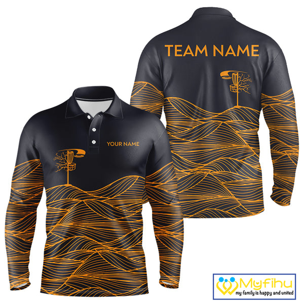 Black and Orange Disc Golf basket Disc golf polo shirts For men Custom team disc golf outfit NQS9959