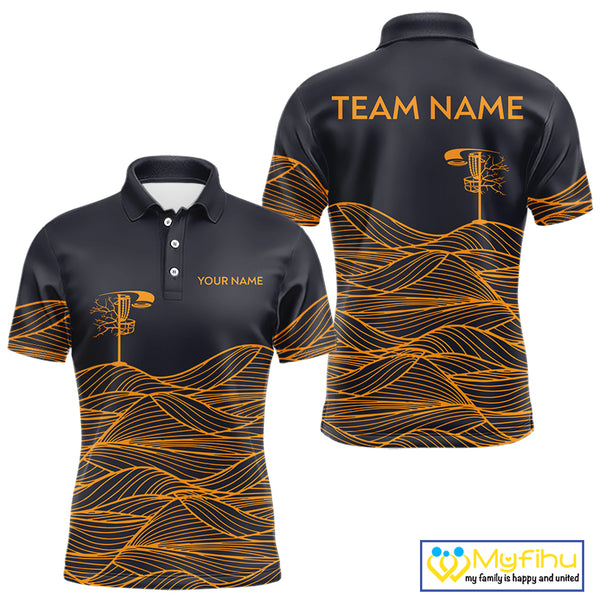 Black and Orange Disc Golf basket Disc golf polo shirts For men Custom team disc golf outfit NQS9959
