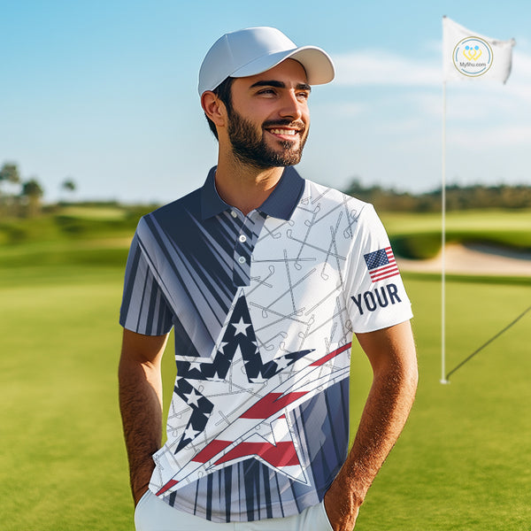 Personalized Red, White and Blue American Flag Star Golf Camo polo shirts for men, unique golf gifts NQS9960