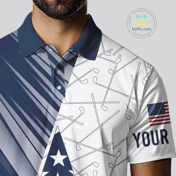 Personalized Red, White and Blue American Flag Star Golf Camo polo shirts for men, unique golf gifts NQS9960