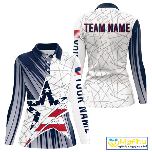Personalized Red, White and Blue American Flag Star Golf Camo polo shirts for women , unique golf gift NQS9960