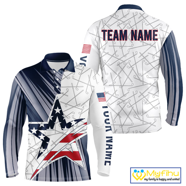 Personalized Red, White and Blue American Flag Star Golf Camo polo shirts for men, unique golf gifts NQS9960
