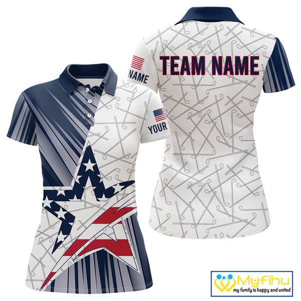Personalized Red, White and Blue American Flag Star Golf Camo polo shirts for women , unique golf gift NQS9960