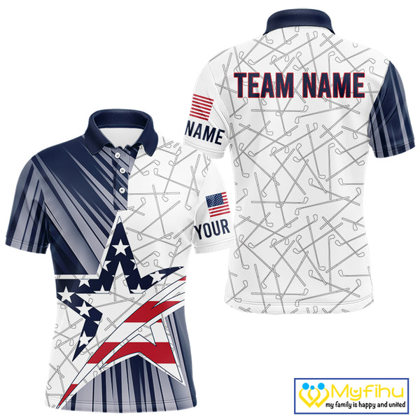 Personalized Red, White and Blue American Flag Star Golf Camo polo shirts for men, unique golf gifts NQS9960