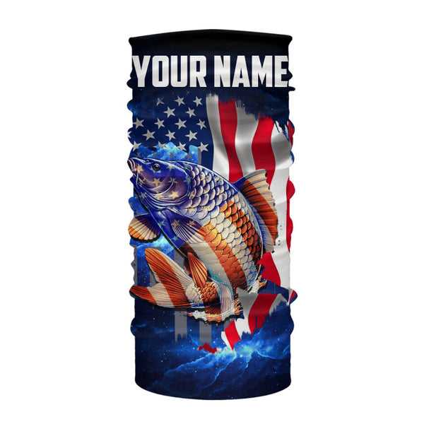 Carp Fishing blue galaxy 3D American Flag patriotic Customize name All over print fishing shirts NQS449
