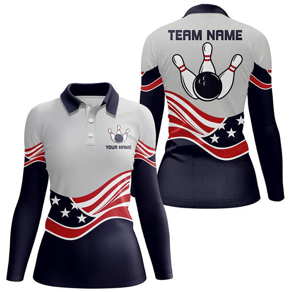 American Flag Bowling Jersey For Women Custom Polo Bowling Shirt Patriotic Bowling Shirt For Team NQS6135