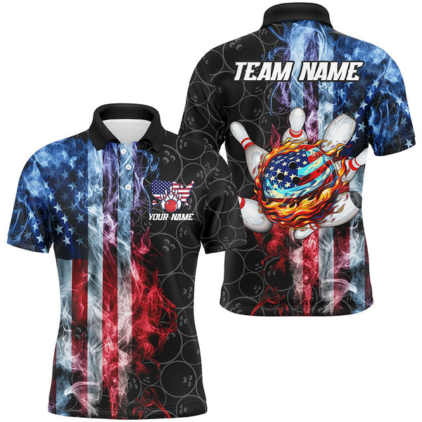 Smoke American Flag Flame Bowling camo Custom Patriotic Bowling Shirts For Men, Bowling Team Jerseys NQS8241