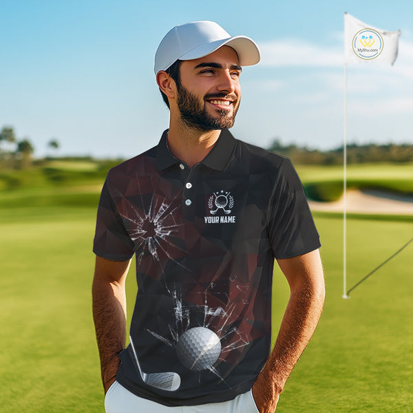 Black and Red Camo Broken golf ball Mens Golf polo shirts Custom Team Golf attire for men NQS10449