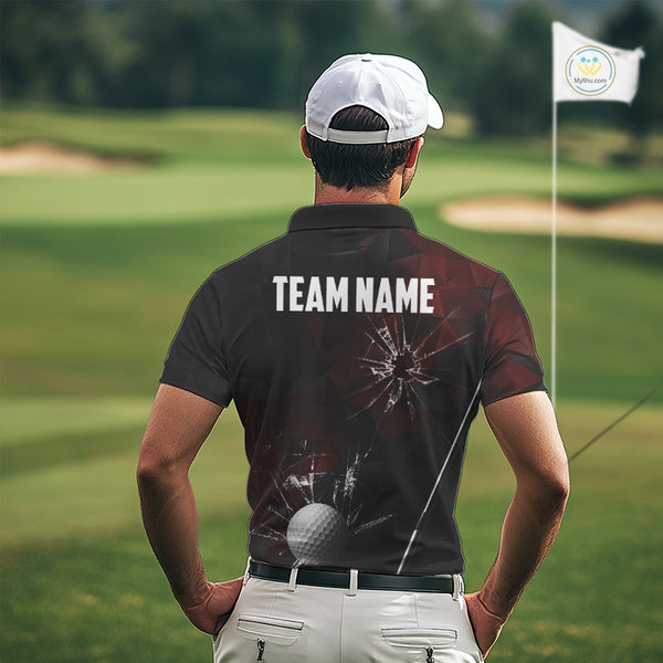 Black and Red Camo Broken golf ball Mens Golf polo shirts Custom Team Golf attire for men NQS10449