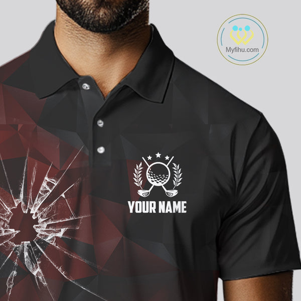 Black and Red Camo Broken golf ball Mens Golf polo shirts Custom Team Golf attire for men NQS10449