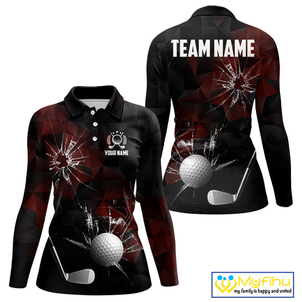 Black and Red Camo Broken golf ball Women Golf polo shirts Custom Team Golf attire for ladies NQS10449