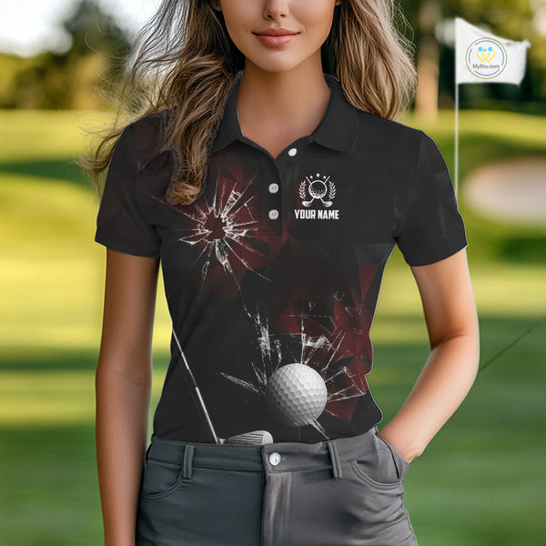 Black and Red Camo Broken golf ball Women Golf polo shirts Custom Team Golf attire for ladies NQS10449