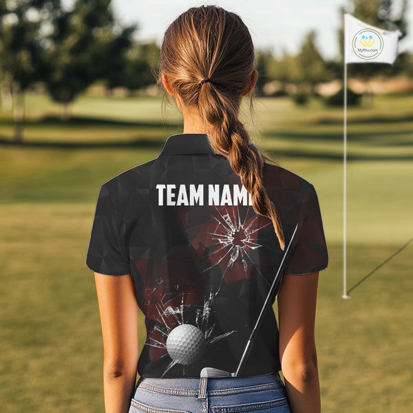 Black and Red Camo Broken golf ball Women Golf polo shirts Custom Team Golf attire for ladies NQS10449