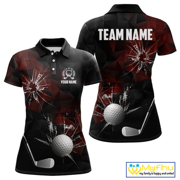 Black and Red Camo Broken golf ball Women Golf polo shirts Custom Team Golf attire for ladies NQS10449