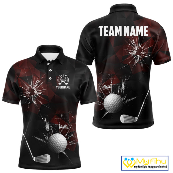 Black and Red Camo Broken golf ball Mens Golf polo shirts Custom Team Golf attire for men NQS10449