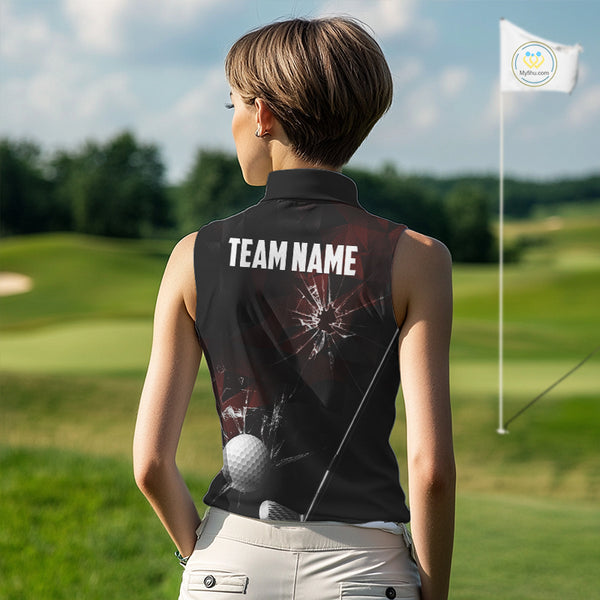 Black and Red Camo Broken golf ball Sleeveless Golf polo shirts Custom Team Golf attire for ladies NQS10449