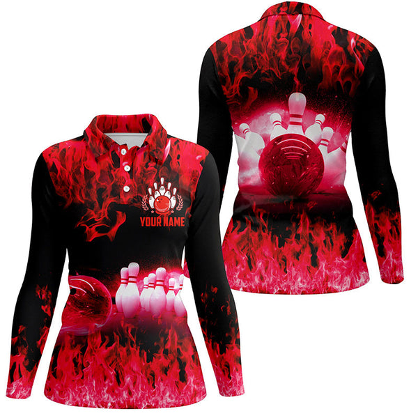 Red flame Women bowling polo shirts, Personalized Team league bowling shirts female bowling uniform NQS6366