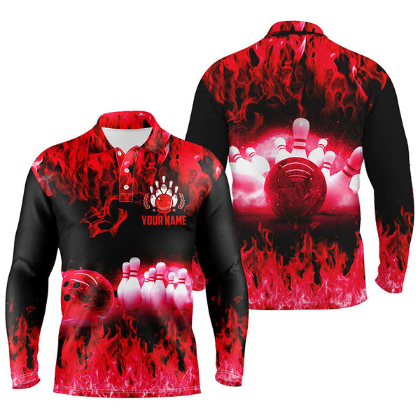 Red flame Mens polo bowling shirts, Personalized men's bowling jerseys, bowling team jerseys NQS6366
